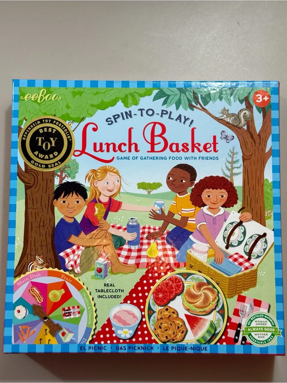 Eeboo Spin To Play Lunch Basket Board Game Picnic Woman Owned Educational NEW